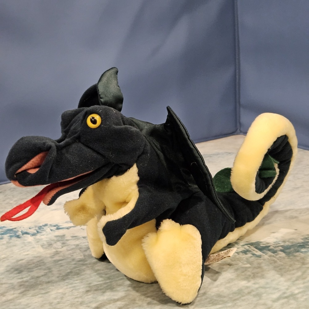 Folkmanis Dragon Hand Puppet Dark Green Black Plush‎ Fantasy Puppet Toy